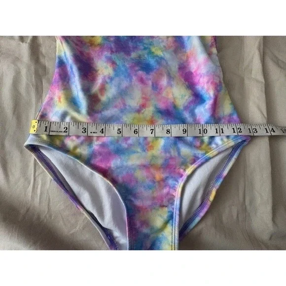 Cat & Jack Girls Sz L10/12 Swimsuit Multicolor Tie Dye One Piece Crisscross Back - Picture 9 of 10